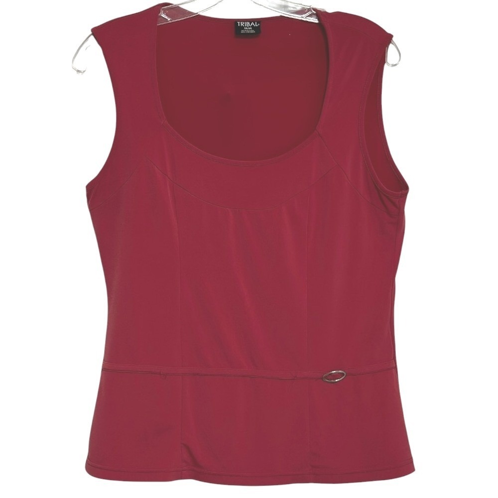 Tribal Tank Top Women Red Sleeveless Hardware Detail Capsule Layer Minimalist M